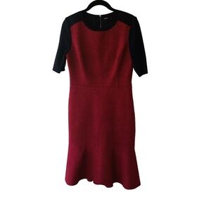 Elie Tahari Linore Knit Fit and Flare Midi Dress Size 4 Black Red Colorblock
